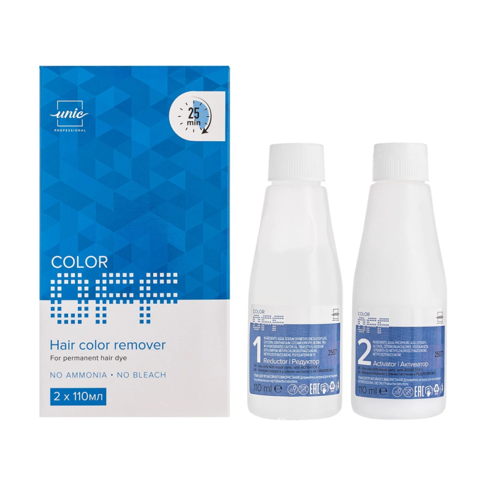 Деколорант для удаления цвета стойкой краски для волос Unic Color Off Hair Color Remover 2*110мл